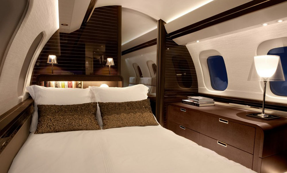 sleeping options on private jets - image shows the master bedroom in a global 7500 private jet