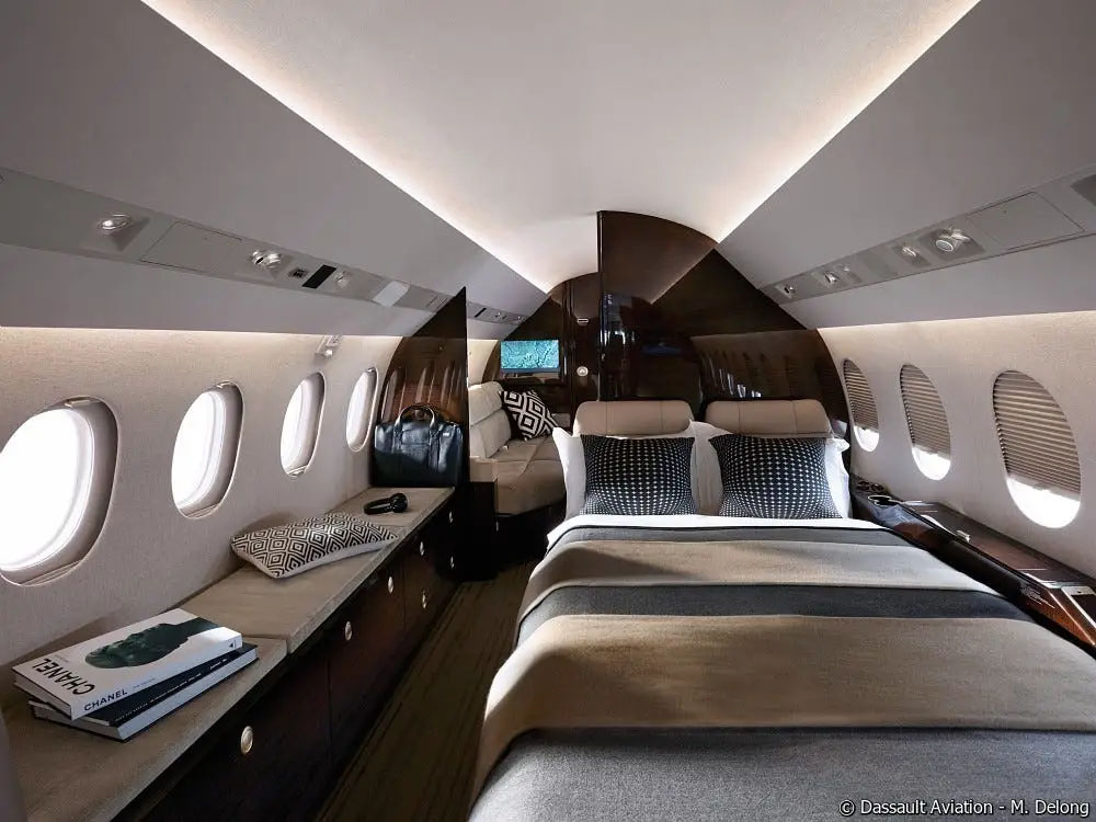image showing a convertible flat bed on a Dassault falcon 900 private jet