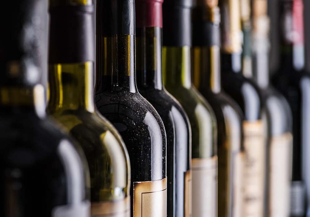 a line of expensive wine-bottles