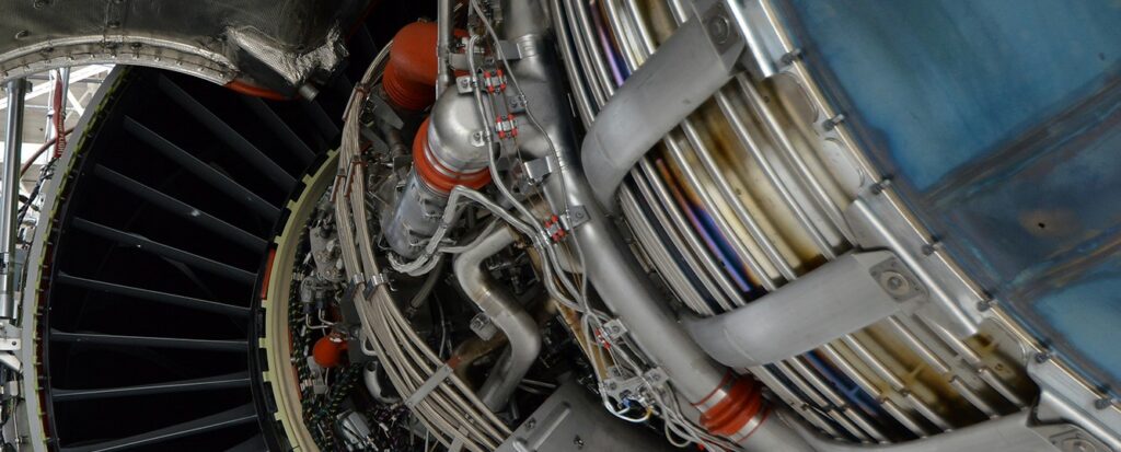 Private jet engine with nacelle removed